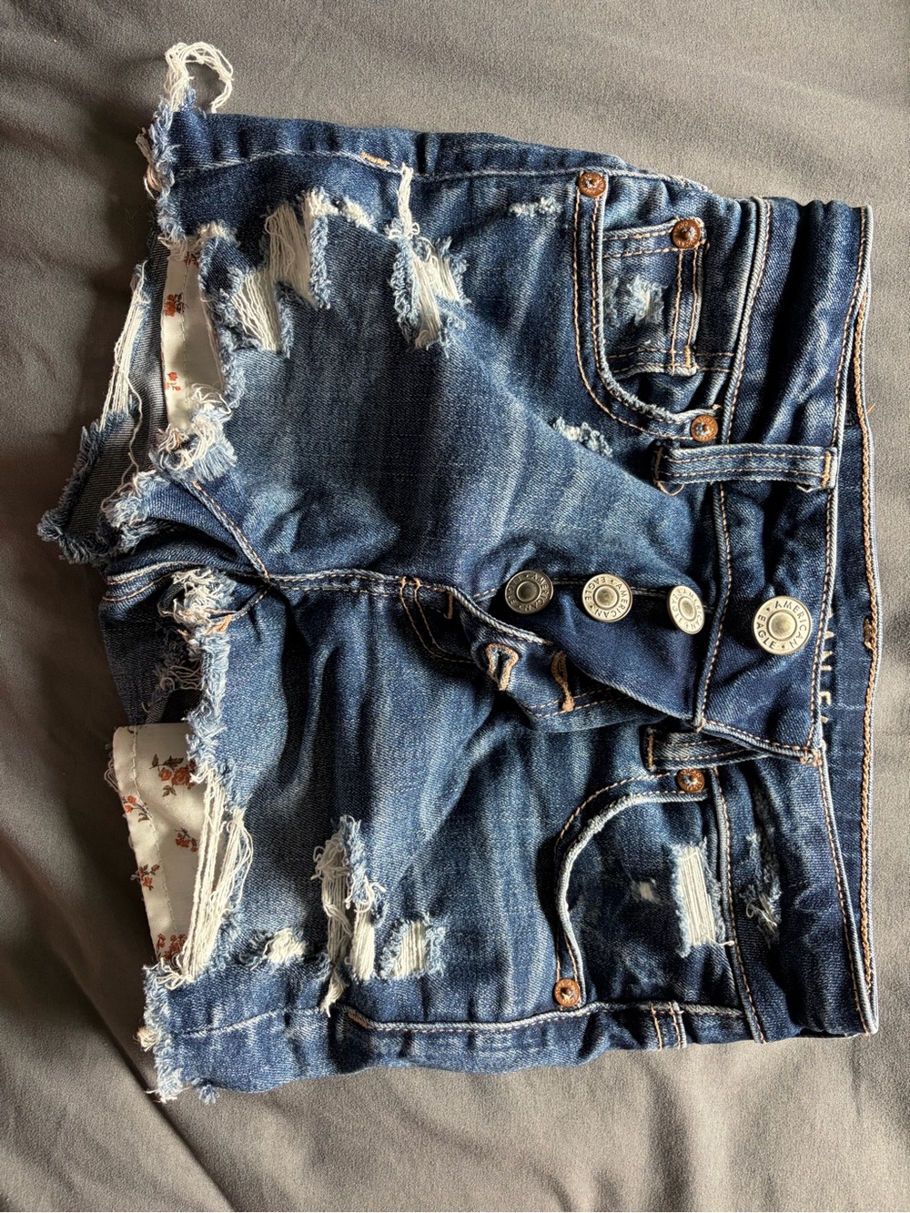 American Eagle Outfitters Distressed Dark Blue High-Rise Jean Shorts